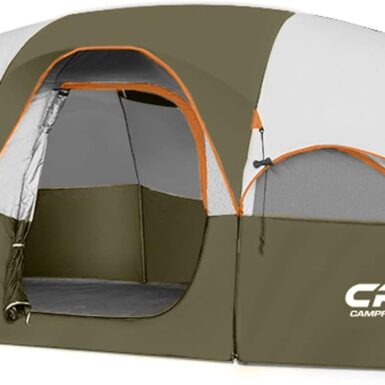 CAMPROS CP Tent 8 Person Camping Tents, Weather Resistant Family Tent, 5 Large Mesh Windows, Double Layer, Divided Curtain for Separated Room, Portable with Carry Bag
